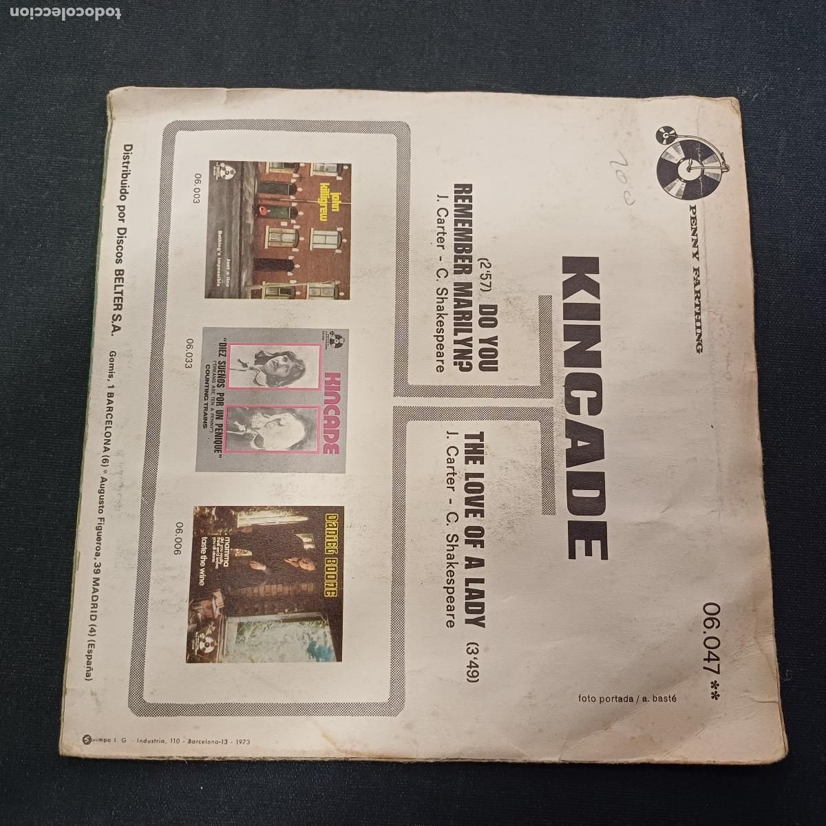 Discos de vinilo: KINCADE/DO YOU REMENBER MARILYN/SINGLE. - Foto 3