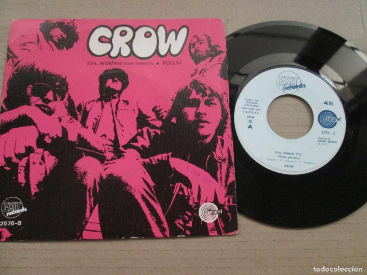 Discos de vinilo: CROW - Evil Woman / Rollin&acute;. Single, ed espa&ntilde;ola 7&rdquo; 1970. Muy buen estado (VG+)
