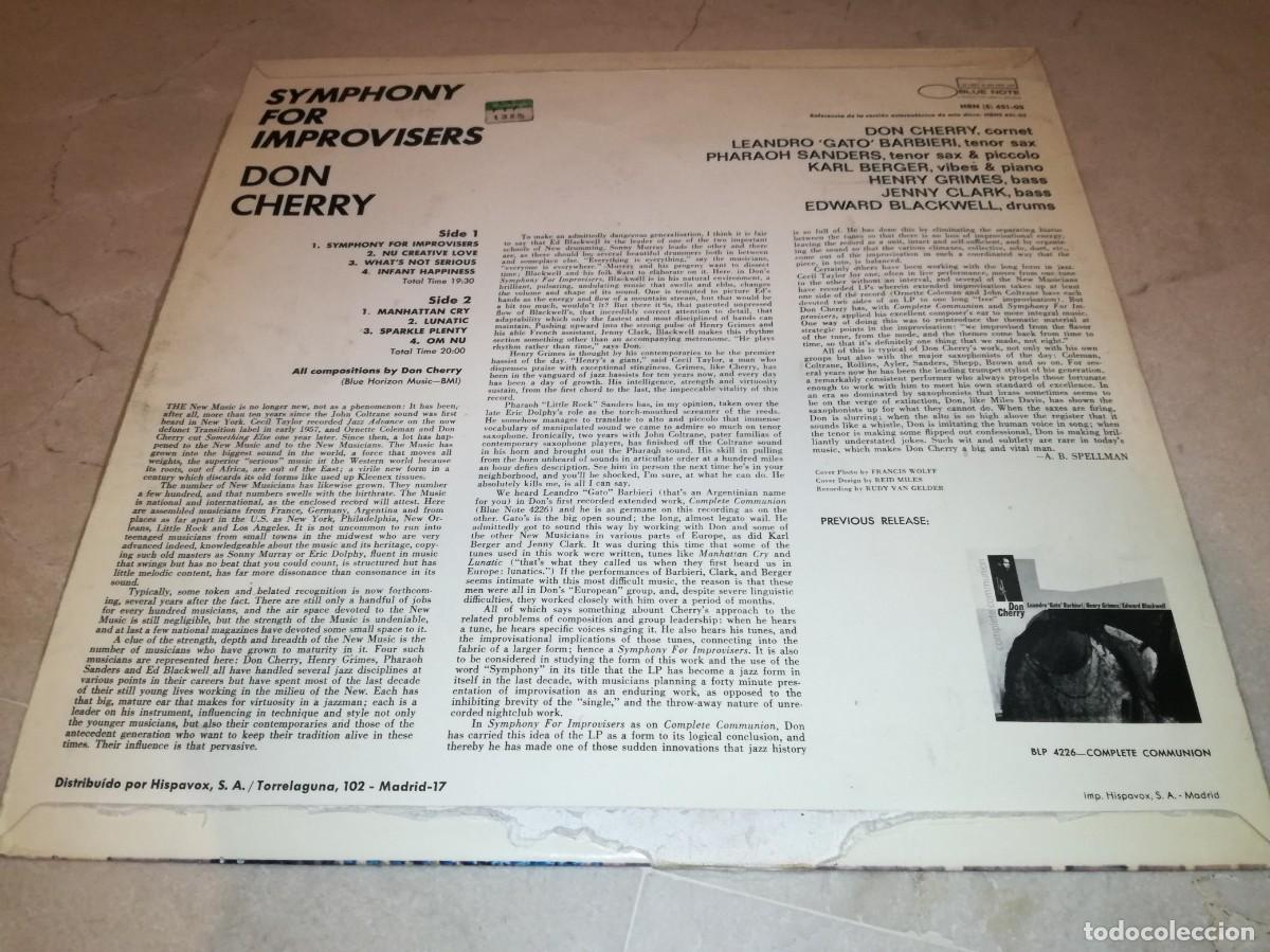 Discos de vinilo: DON CHERRY-SYMPHONY FOR IMPROVISERS-ORIGINAL ESPA&Ntilde;OL 1967 - Foto 2