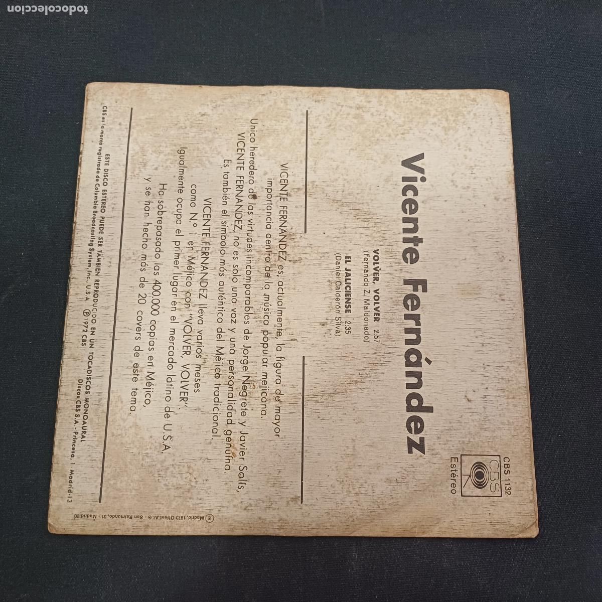 Discos de vinilo: VICENTE FERNANDEZ/VOLVER/SINGLE. - Foto 3