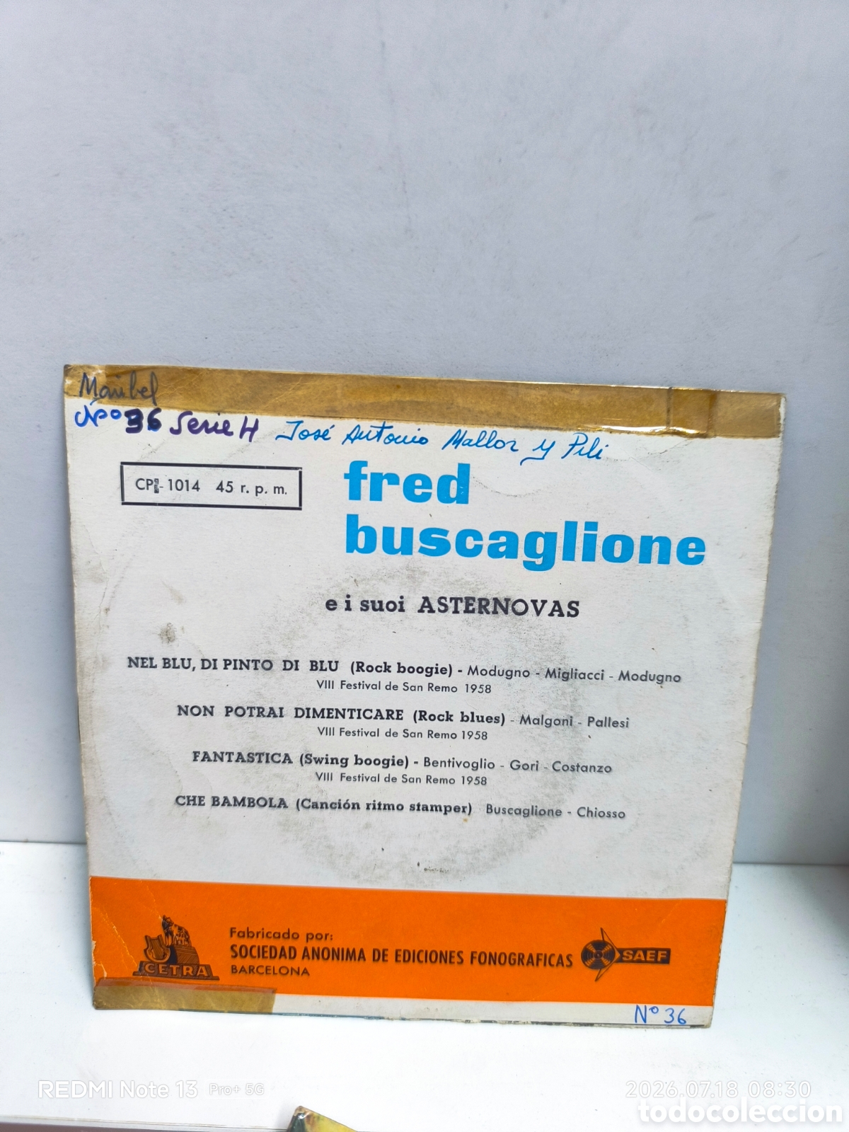 Discos de vinilo: Fred buscaglione vinilo 7&rdquo; - Foto 2