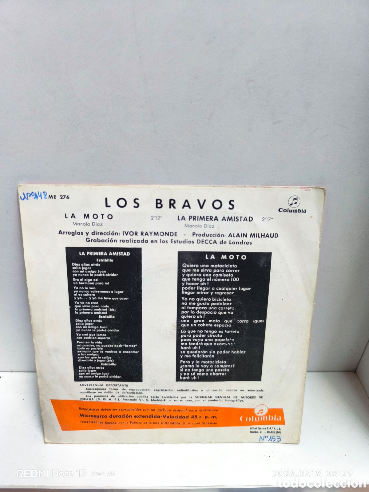Discos de vinilo: Los bravos la moto vinilo 7&rdquo; - Foto 2