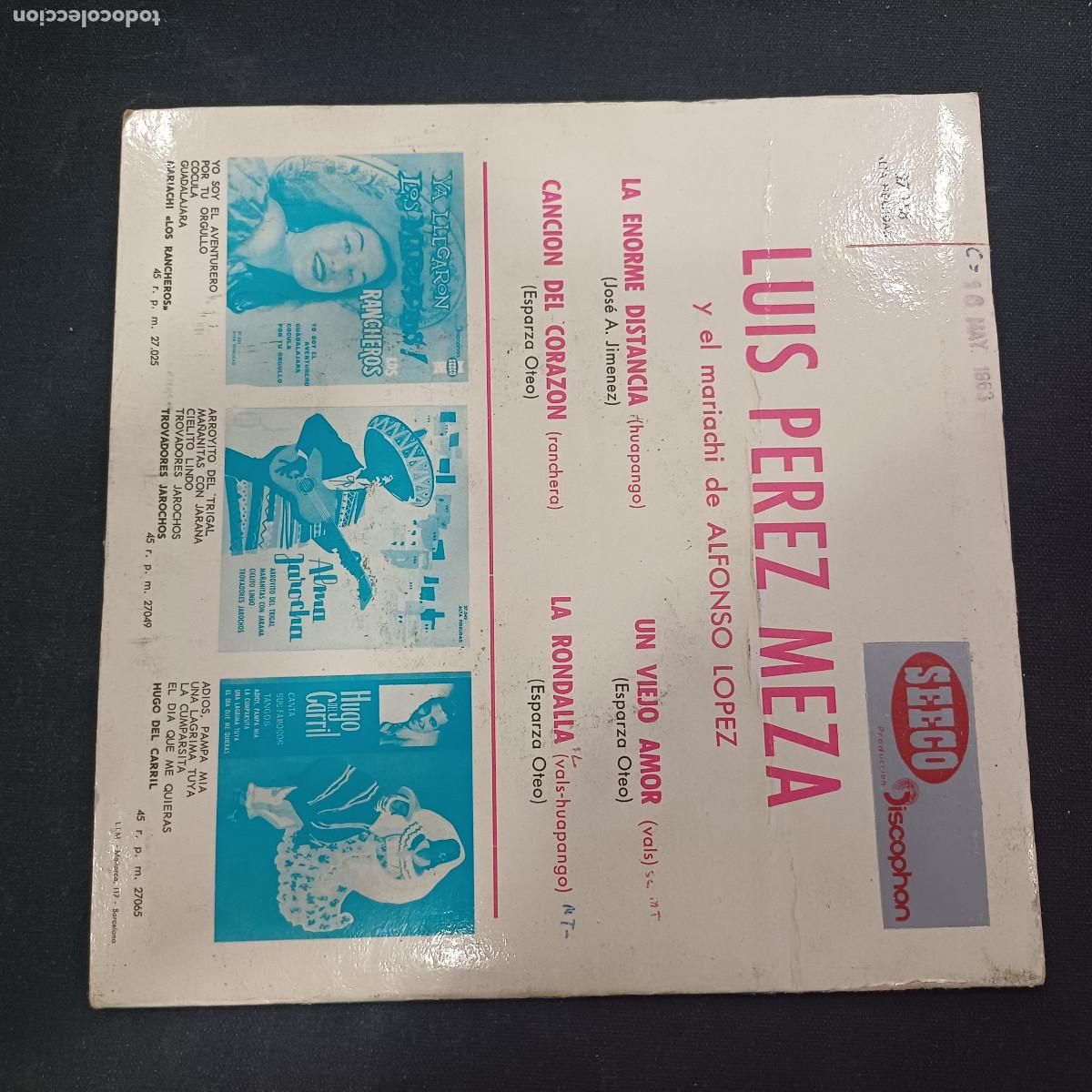 Discos de vinilo: LUIS PEREZ MEZA/LA ENORME DISTANCIA/SINGLE. - Foto 3