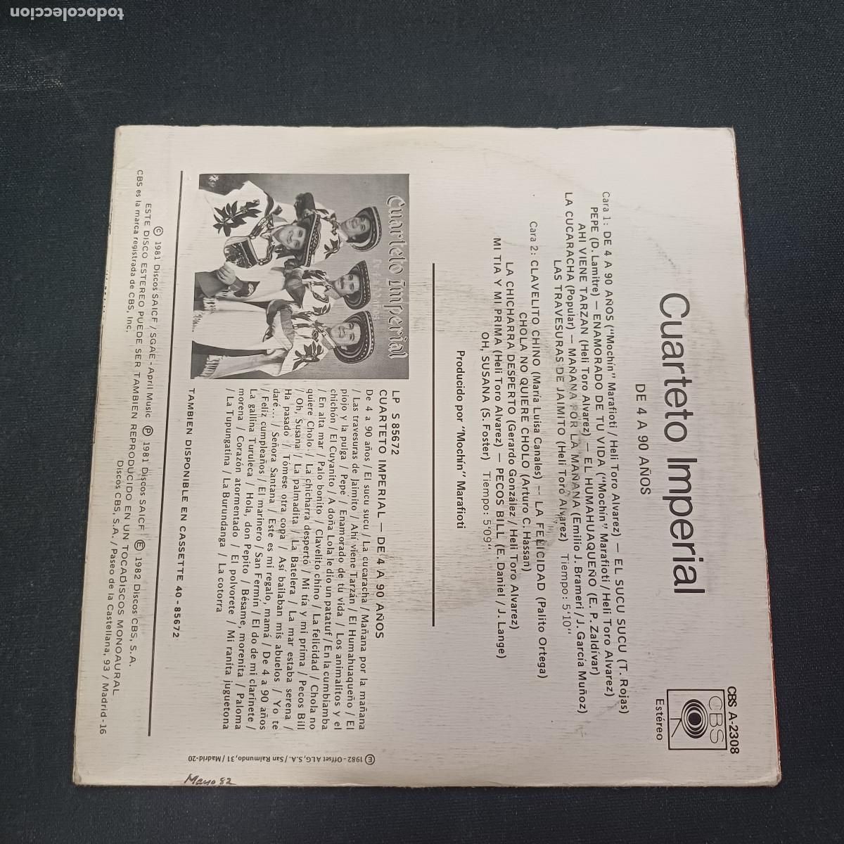 Discos de vinilo: CUARTETO IMPERIAL/DE 4 A 90 A&Ntilde;OS/SINGLE. - Foto 3