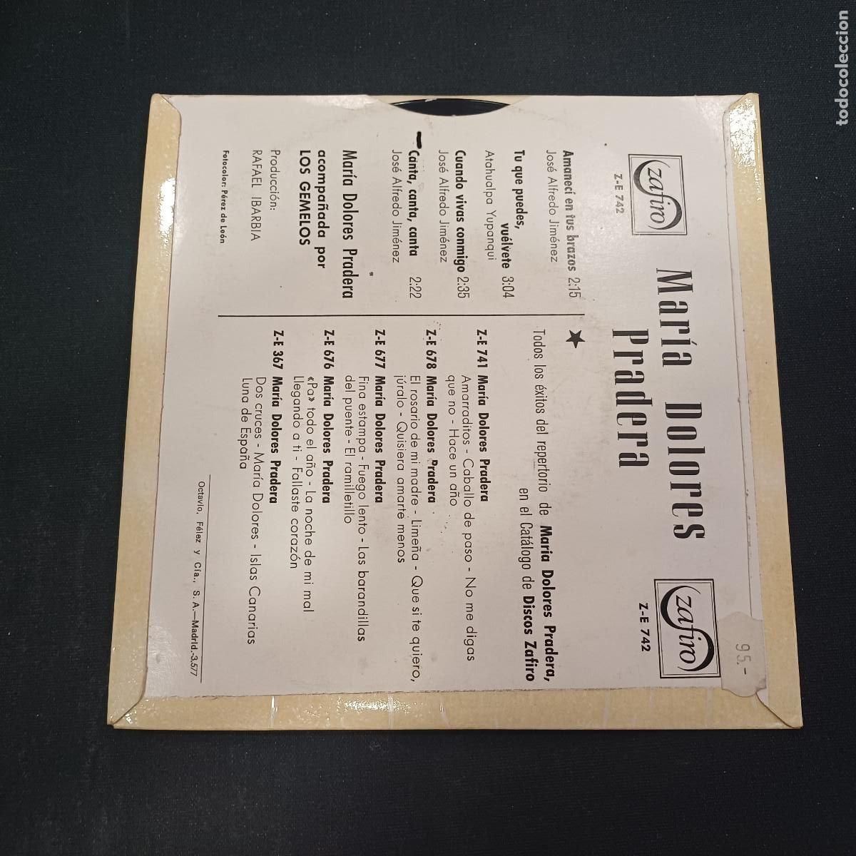 Discos de vinilo: MARIA DOLORES PRADERA Y LOS GEMELOS/SINGLE. - Foto 2