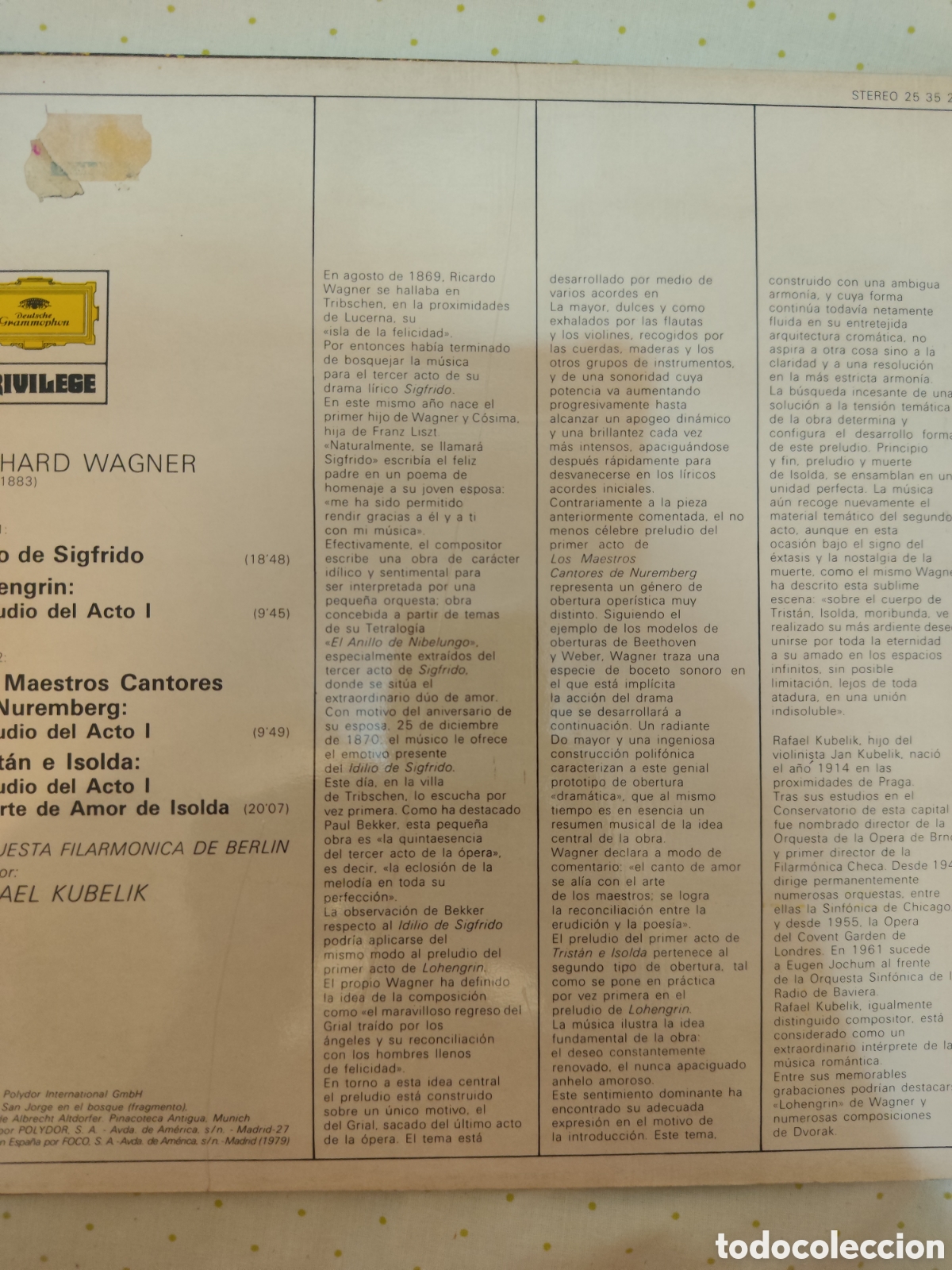 Discos de vinilo: Vinilo Wagner Idilio de Sigfredo - Foto 2