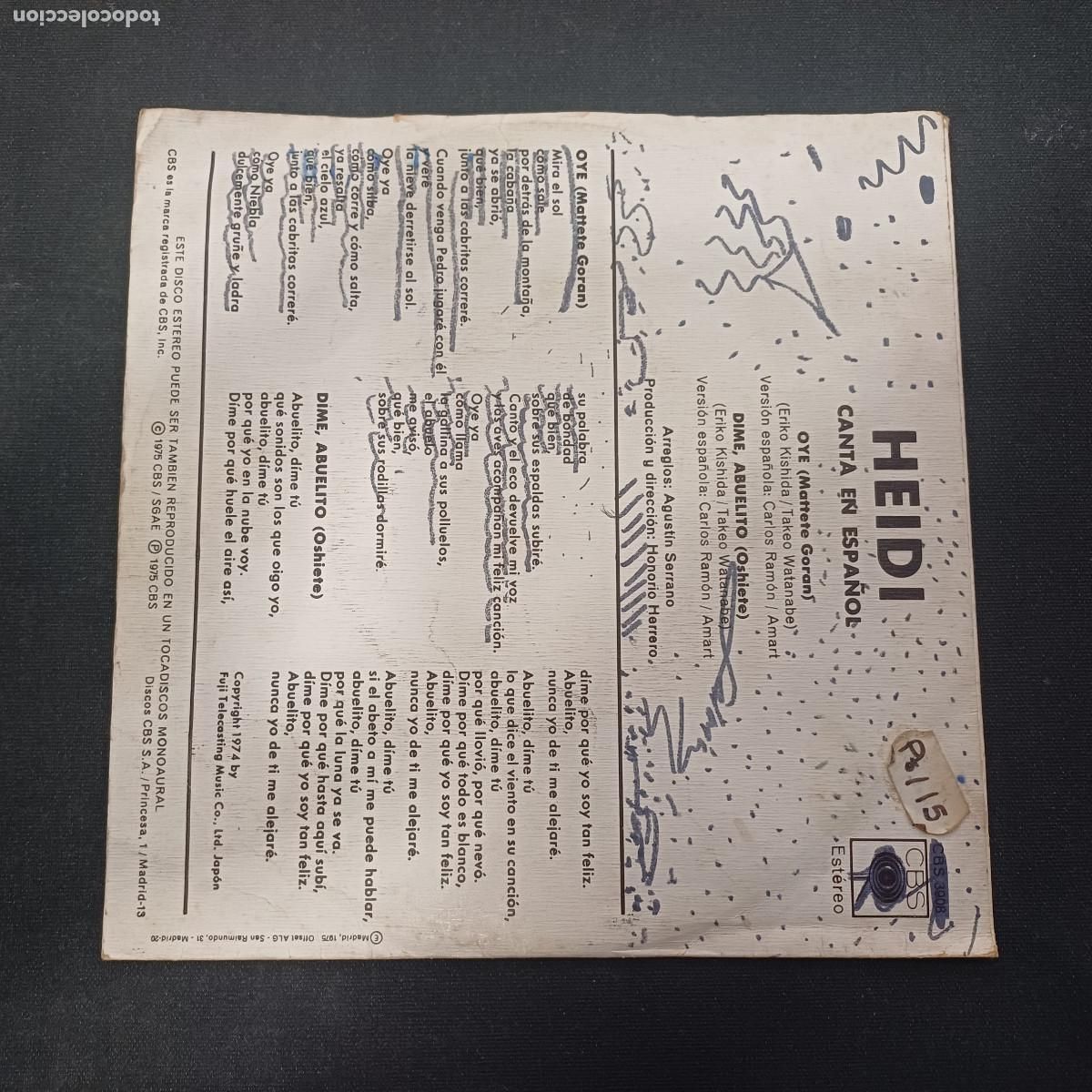 Discos de vinilo: HEIDI/OYE-DIME ABUELITO/SINGLE. - Foto 3
