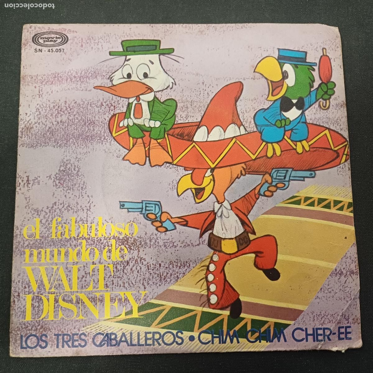 Discos de vinilo: EL FABULOSO MUNDO DE WALT DISNEY/LOS TRES CABALLEROS/SINGLE VINILO ROJO.