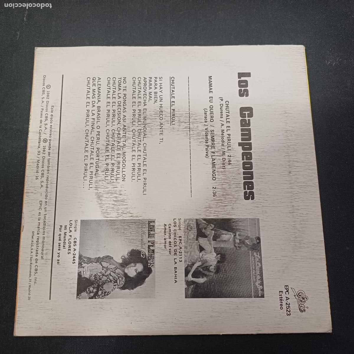 Discos de vinilo: LOS CAMPEONES/CHUTALE EL PIRULI/SINGLE. - Foto 3