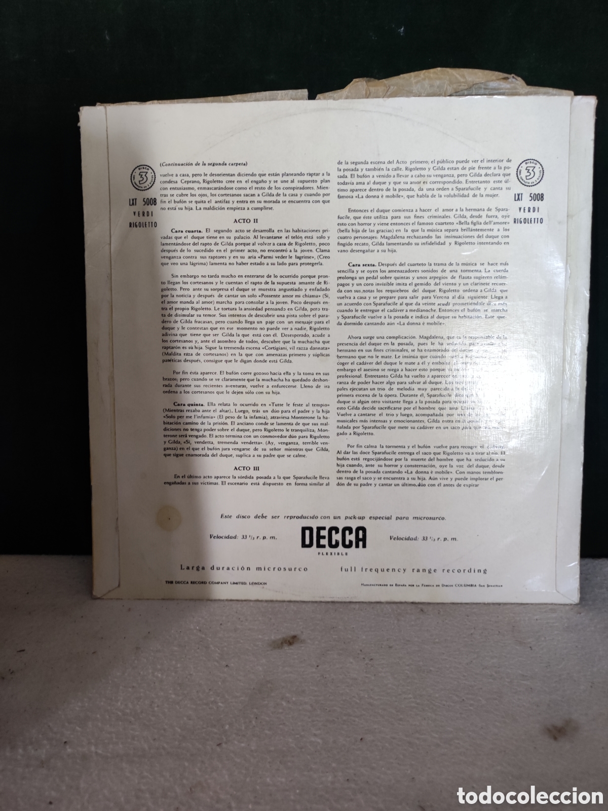 Discos de vinilo: Verdi rigoletto Mario del M&oacute;naco - Foto 2