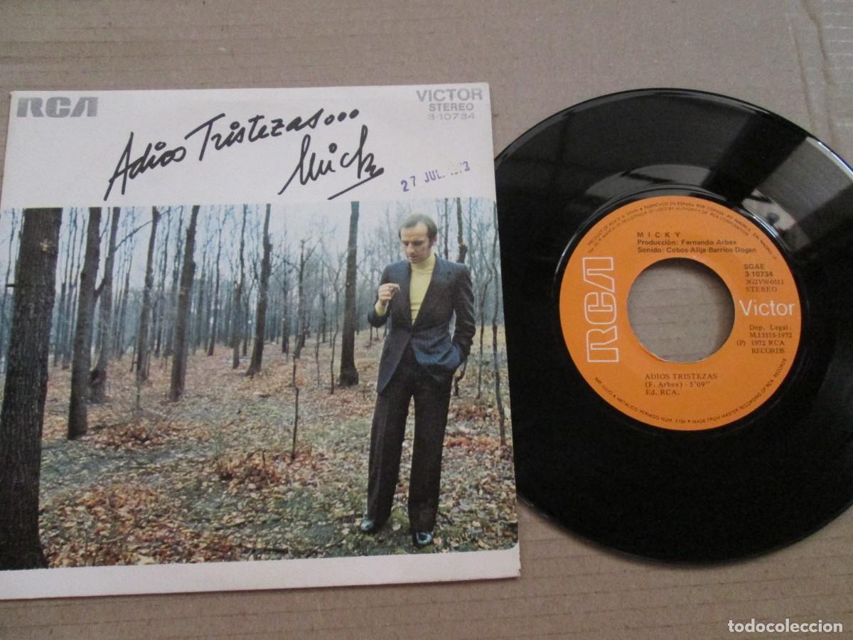 Discos de vinilo: MICKY - Adios Tristezas / Besos. Single, edici&oacute;n espa&ntilde;ola 7&rdquo; 1972. Magn&iacute;fico estado (VG+/NM)