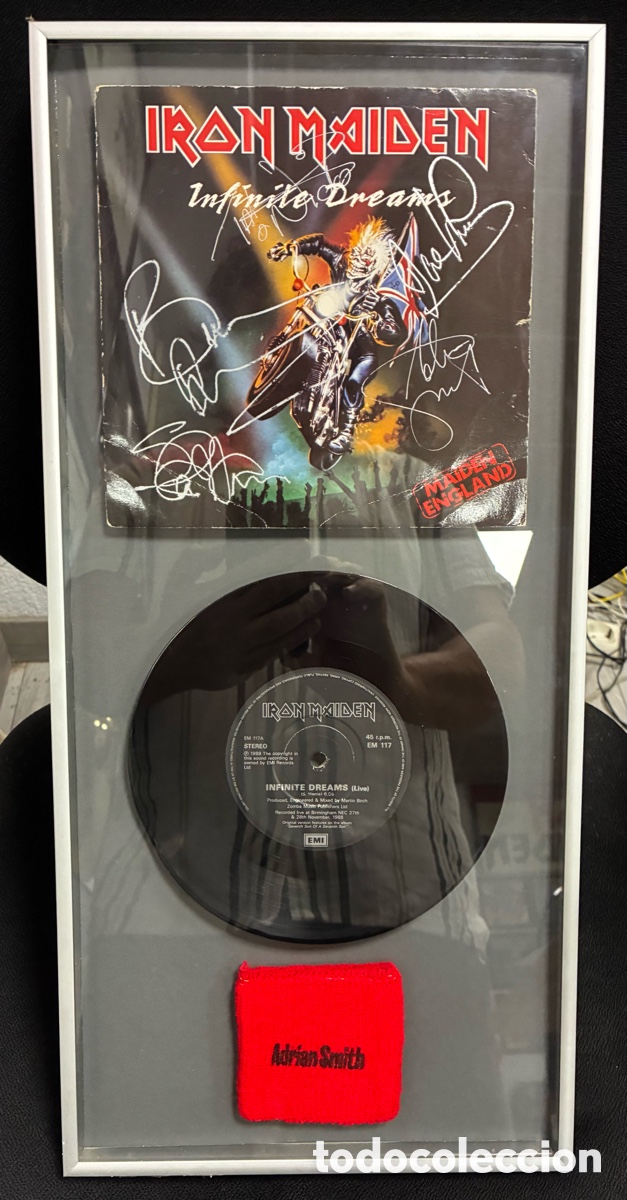 Discos de vinilo: Iron Maiden vinilo infinite dreams firmado, mu&ntilde;equera Adrian Smith