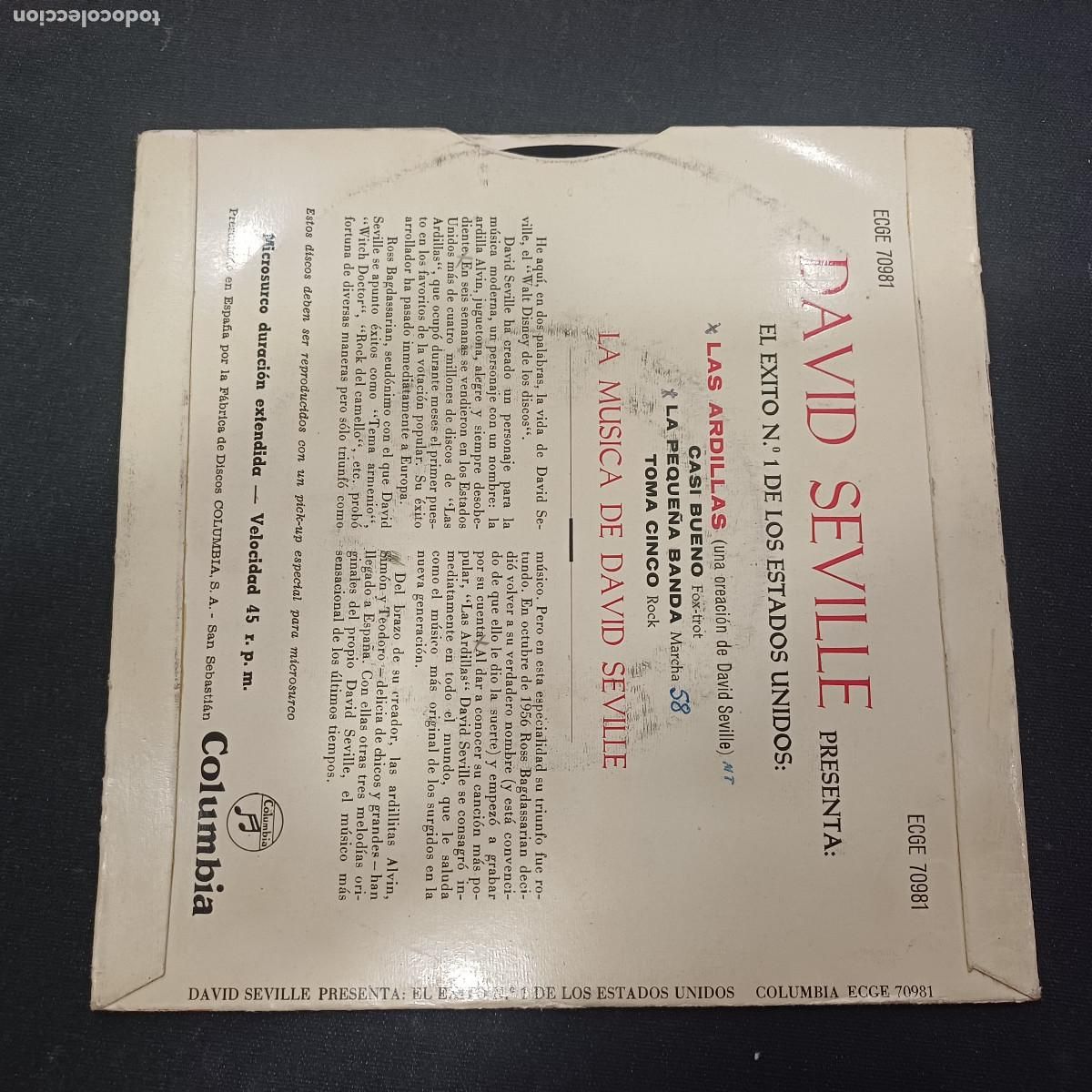 Discos de vinilo: DAVID SEVILLE/LAS ARDILLAS/SINGLE. - Foto 3
