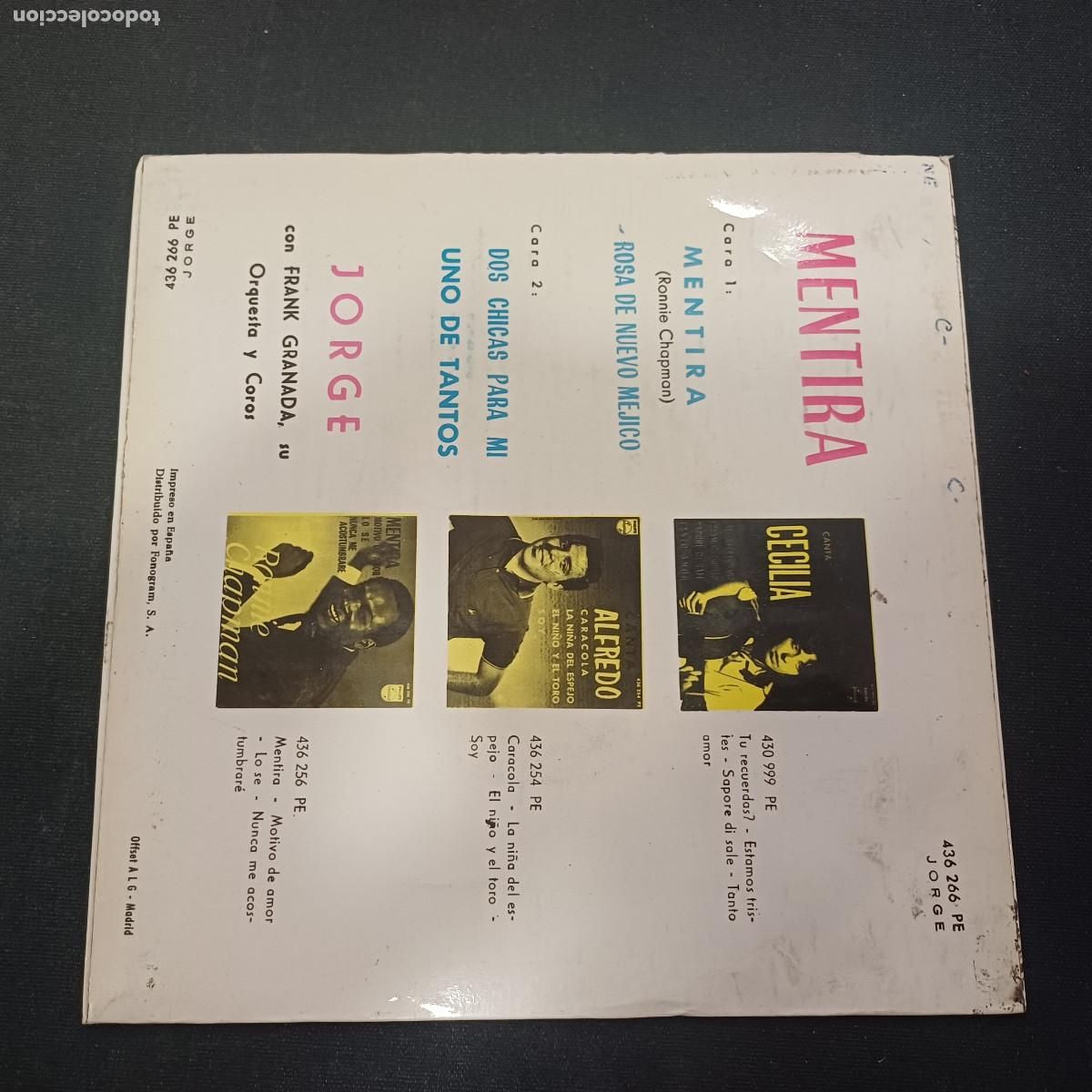 Discos de vinilo: JORGE CON FRANK GRANADA Y SU ORQUESTA/MENTIRA/SINGLE. - Foto 3