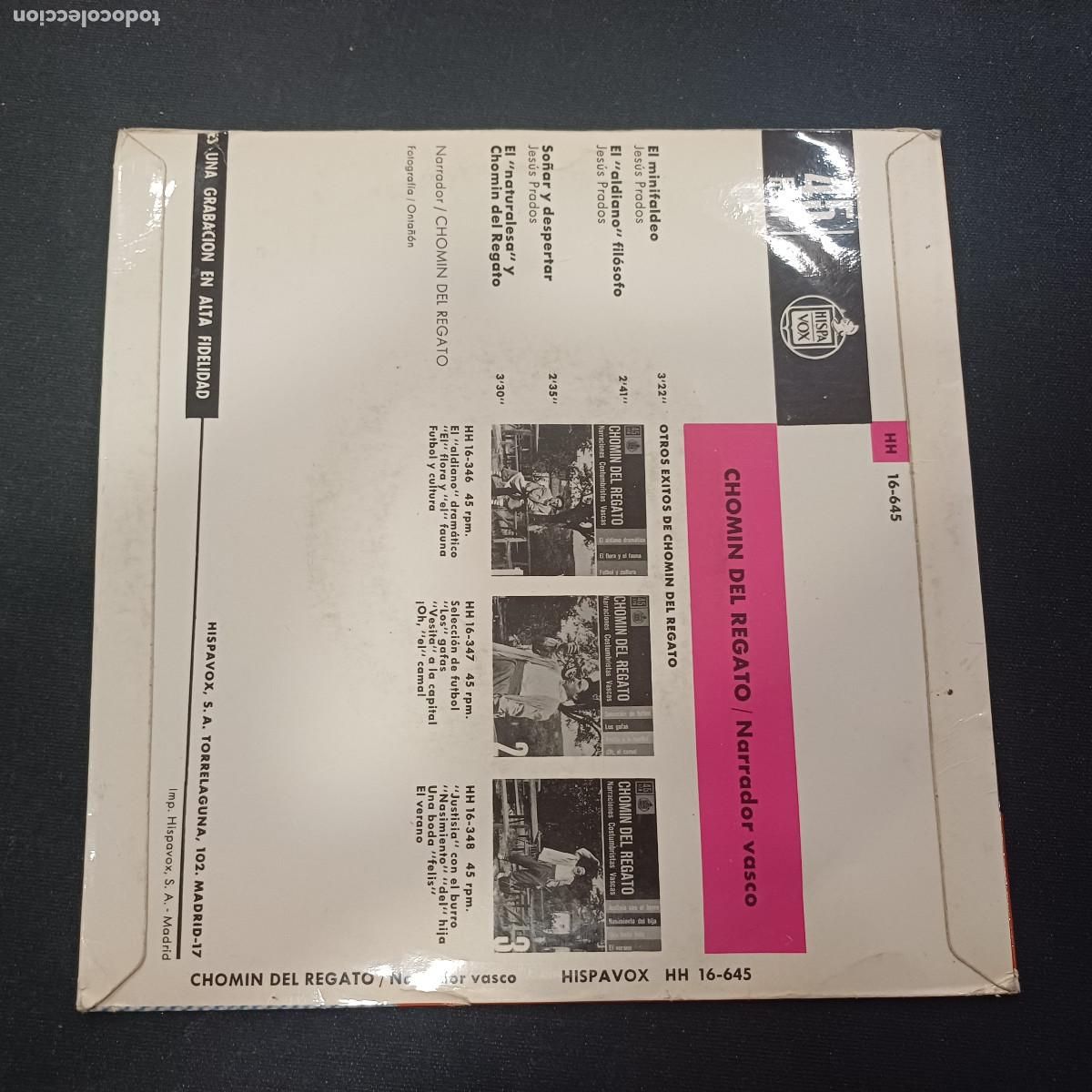 Discos de vinilo: CHOMIN DEL REGATO/NARRADOR VASCO/SINGLE. - Foto 3