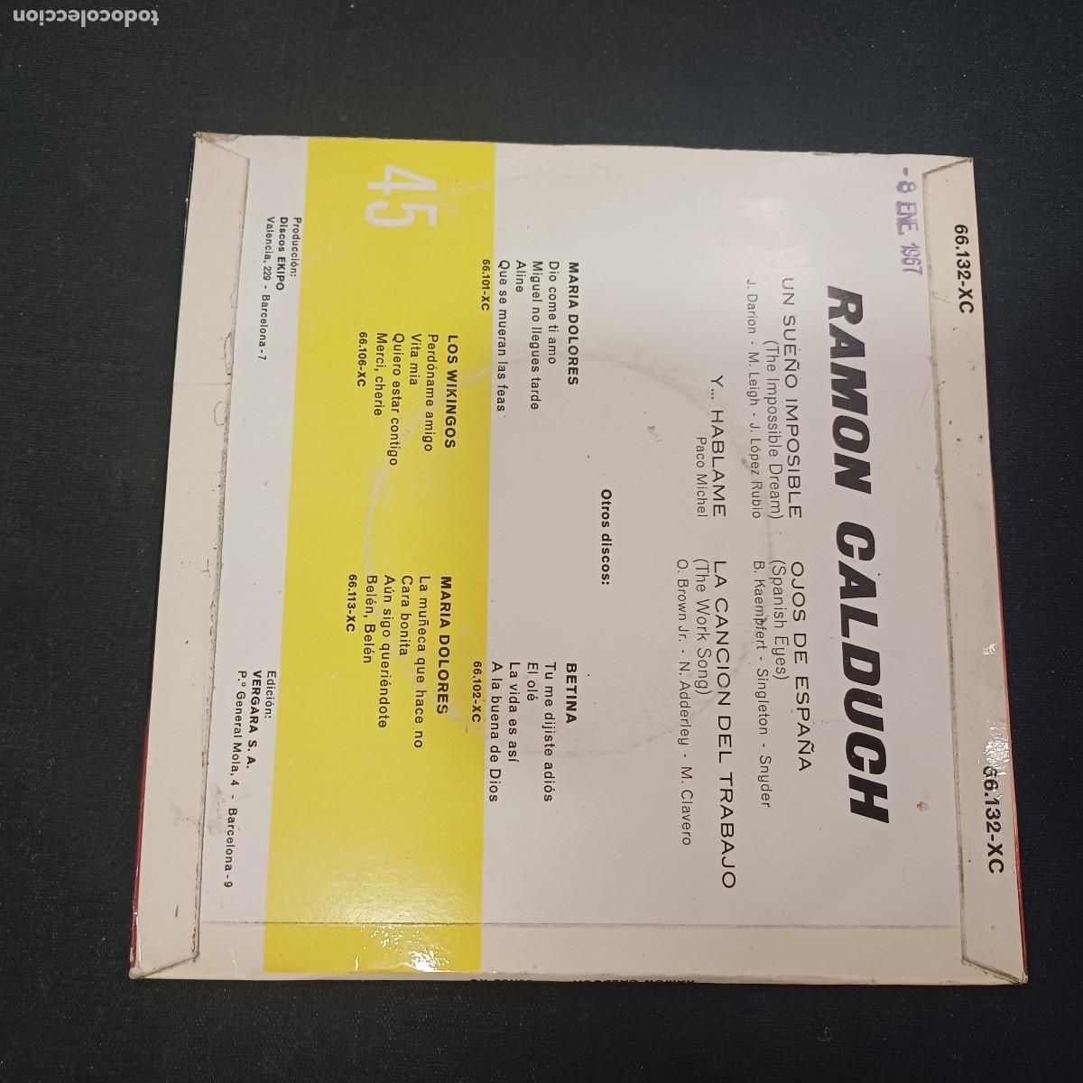 Discos de vinilo: RAMON CALDUCH/UN SUE&Ntilde;O IMPOSIBLE/SINGLE. - Foto 3