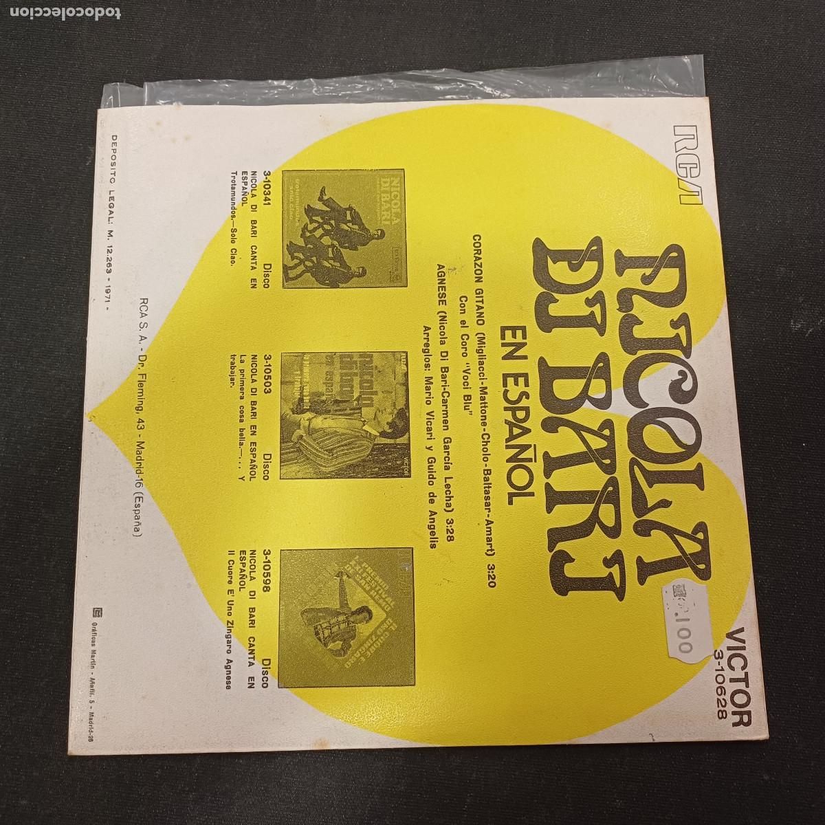 Discos de vinilo: NICOLA DI BARI/CORAZON GITANO/SINGLE. - Foto 3