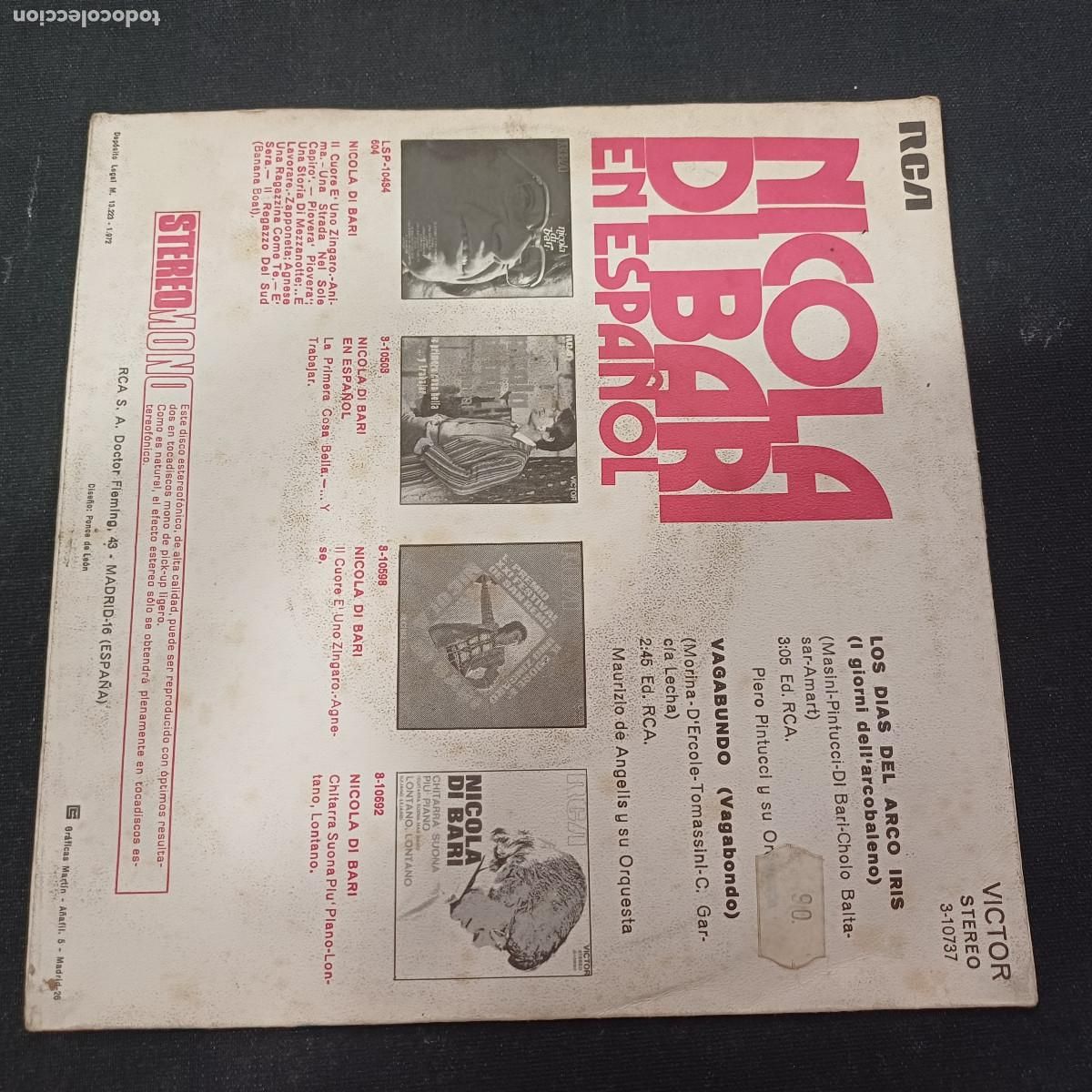Discos de vinilo: NICOLA DI BARI/LOS DIAS DEL ARCO IRIS/SINGLE. - Foto 3