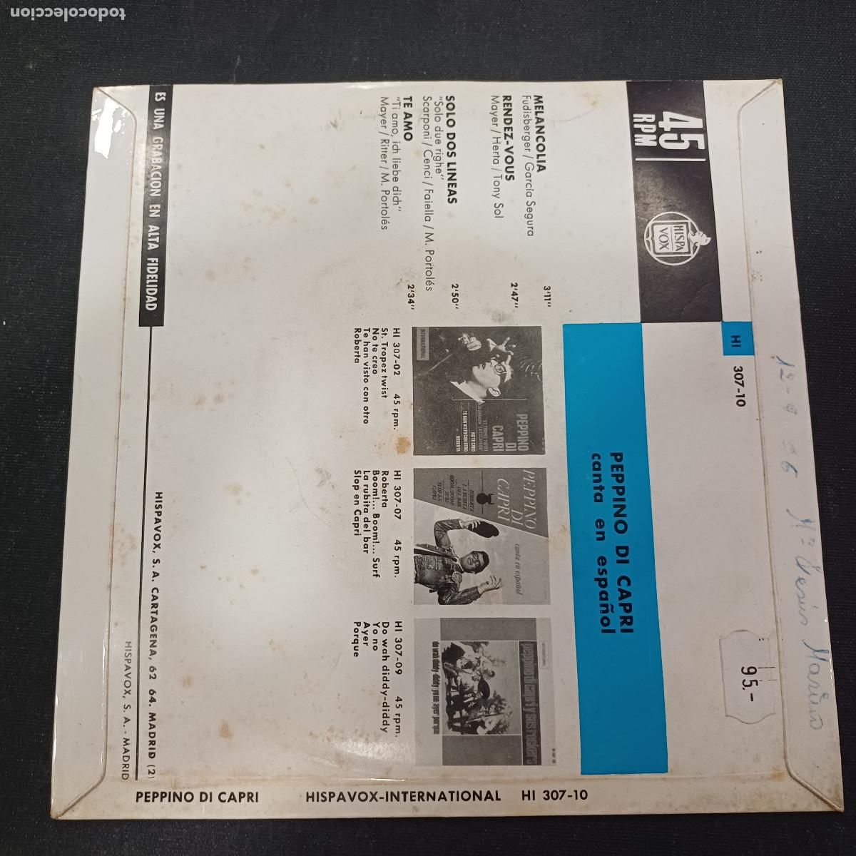 Discos de vinilo: PEPPINO DI CAPRI/MELANCOLIA/SINGLE. - Foto 3