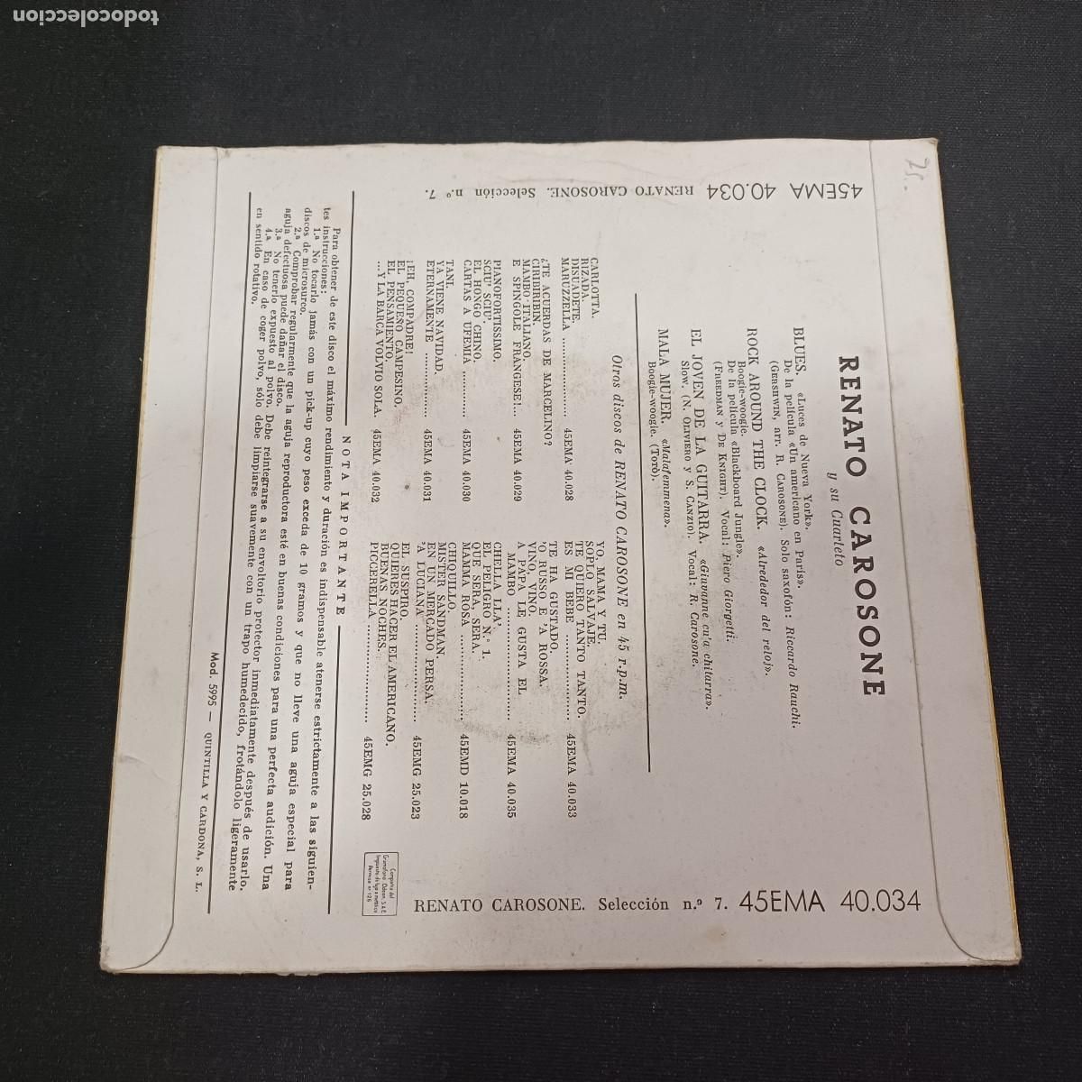 Discos de vinilo: RENATO CAROSONE Y SU CUARTETO/BLUES/SINGLE. - Foto 3