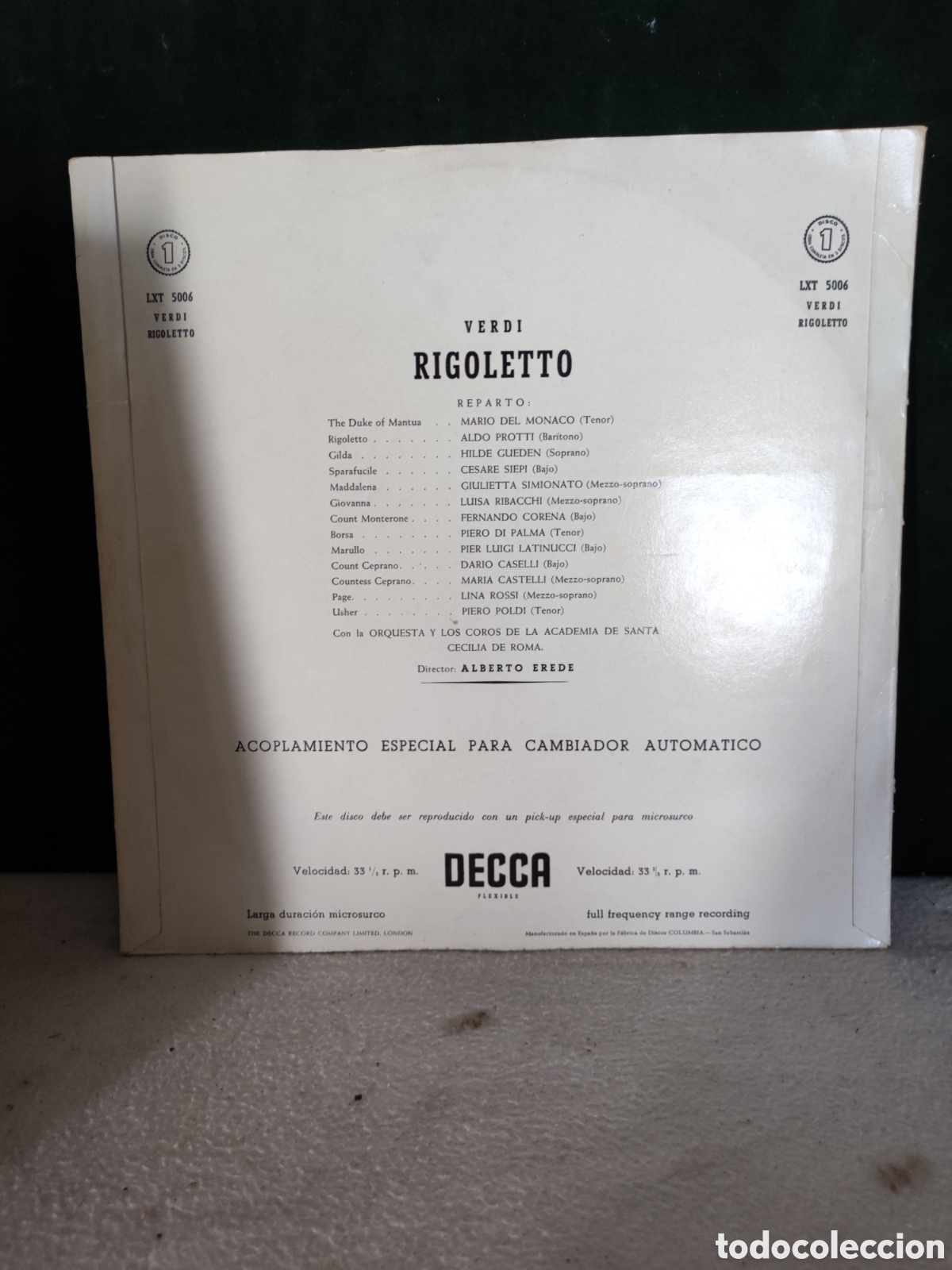 Discos de vinilo: Verdi rigoleto Mario del M&oacute;naco - Foto 2
