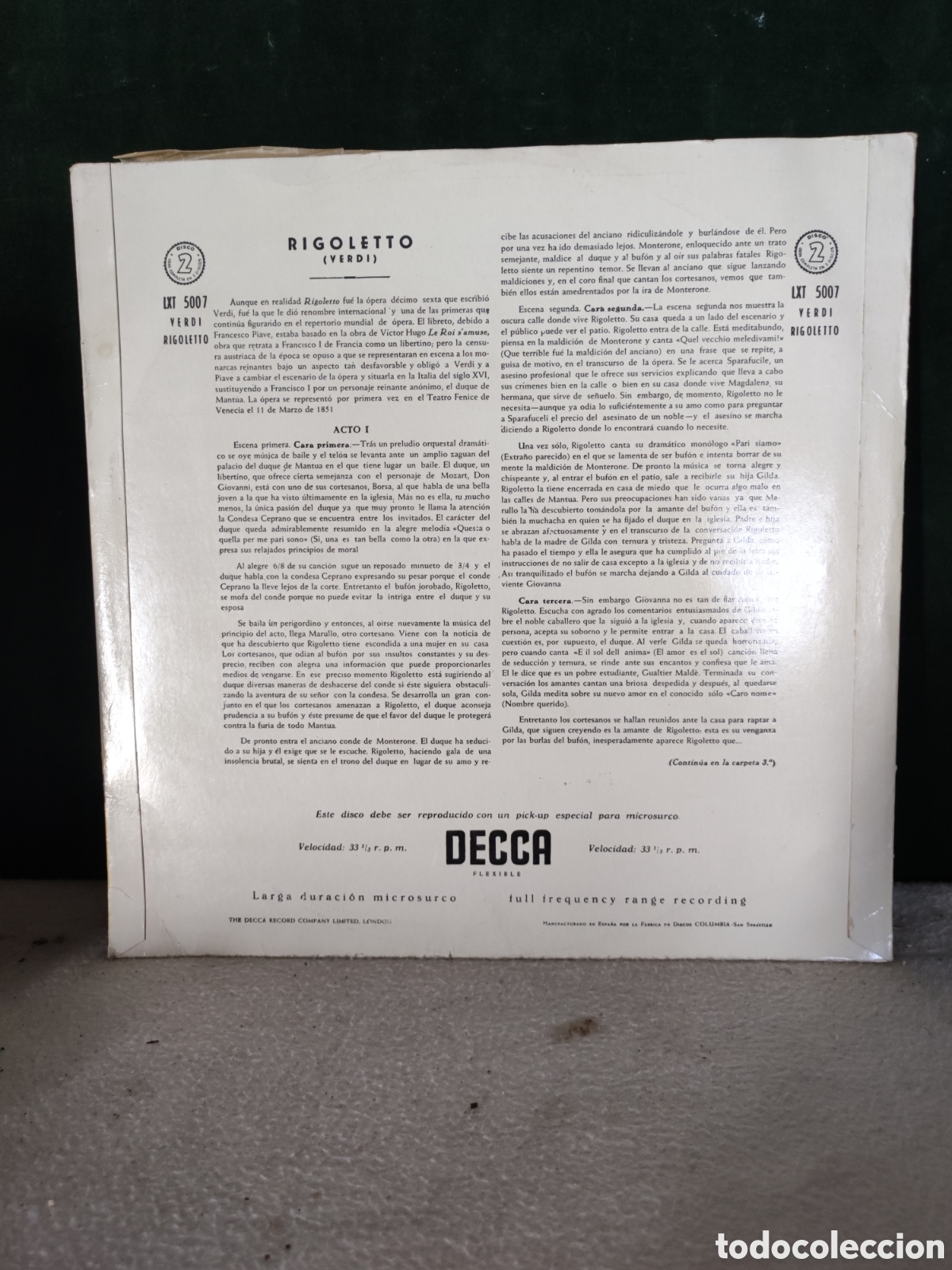 Discos de vinilo: Verdi rigoletto Mario del M&oacute;naco - Foto 2