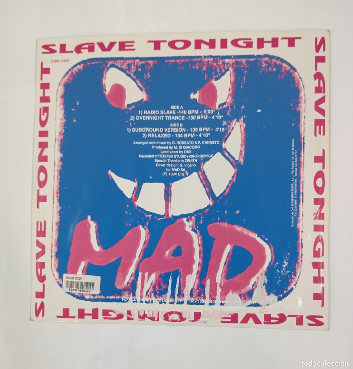 Discos de vinilo: Slave Tonight. Mad. MAXI-SINGLE. TDKDA59 - Foto 2