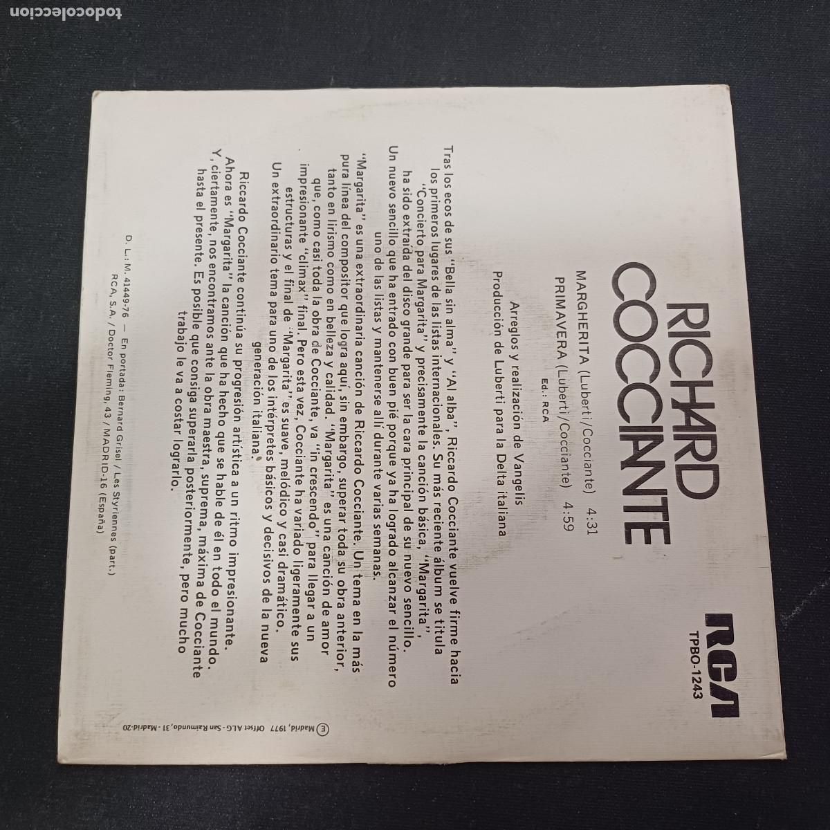 Discos de vinilo: RICHARD COCCIANTE/MARGHERITA/SINGLE. - Foto 3