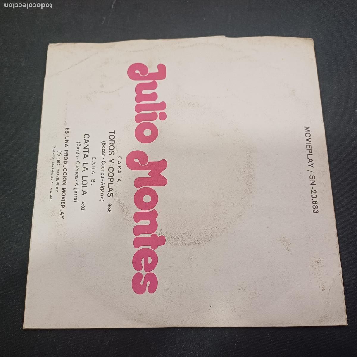 Discos de vinilo: JULIO MONTES/TOROS Y COPLAS/SINGLE. - Foto 3