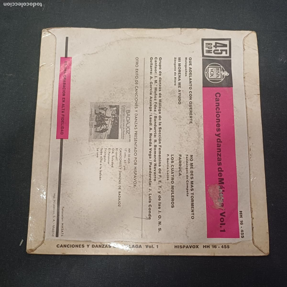 Discos de vinilo: CANCIONES Y DANZAS DE MALAGA 2/SINGLE. - Foto 3