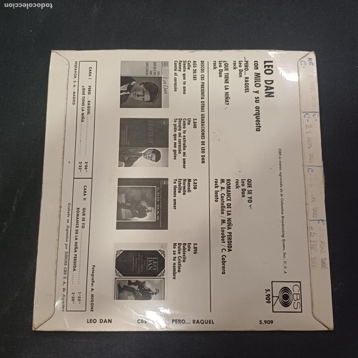 Discos de vinilo: LEO DAN/PERO...RAQUEL/SINGLE. - Foto 3