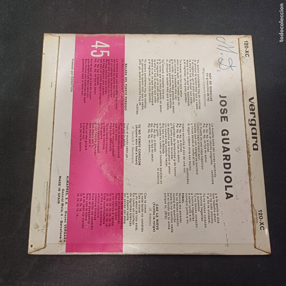 Discos de vinilo: JOSE GUARDIOLA/HOY DE RODILLAS/SINGLE. - Foto 3