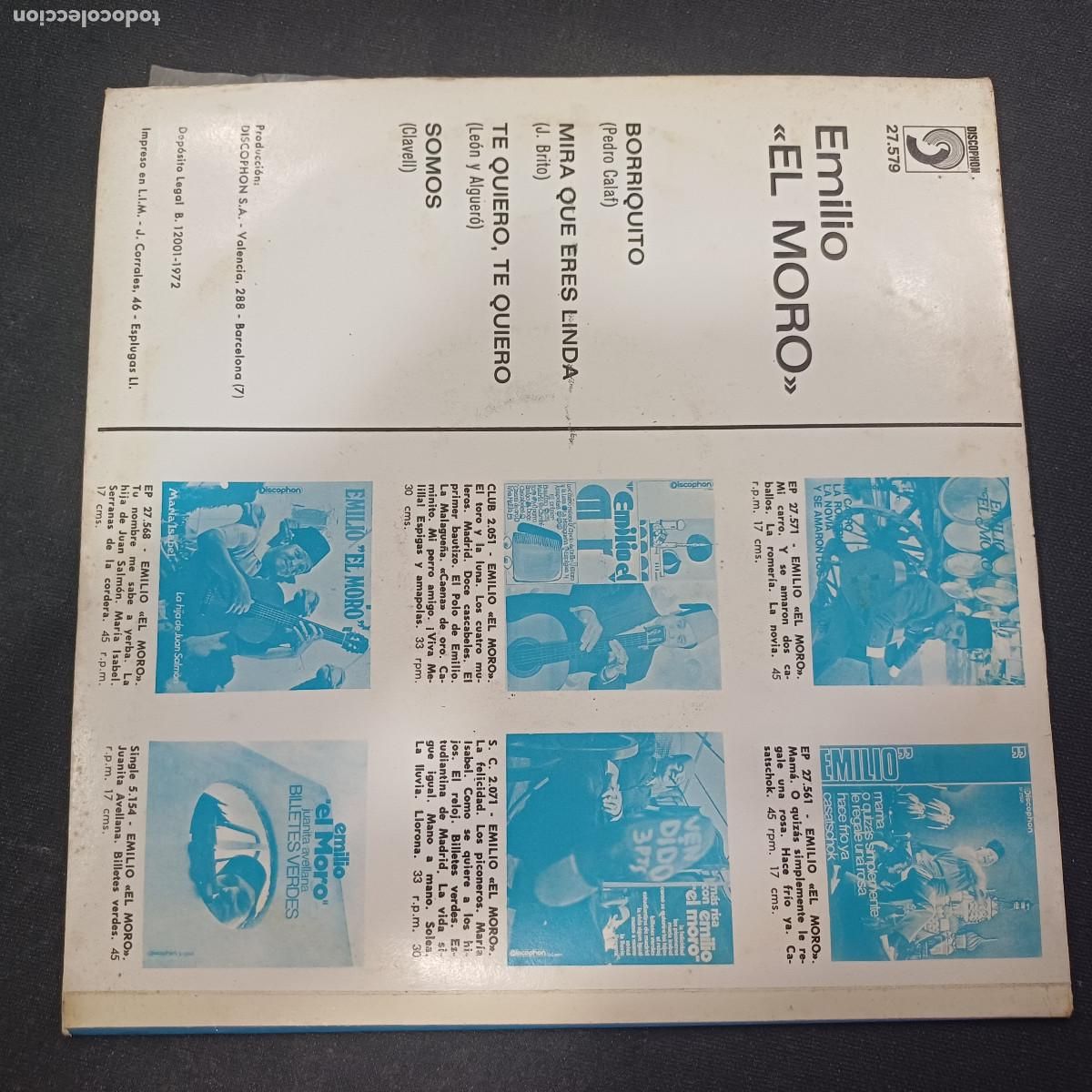 Discos de vinilo: EMILIO EL MORO/TE QUIERO TE QUIERO/SINGLE. - Foto 3
