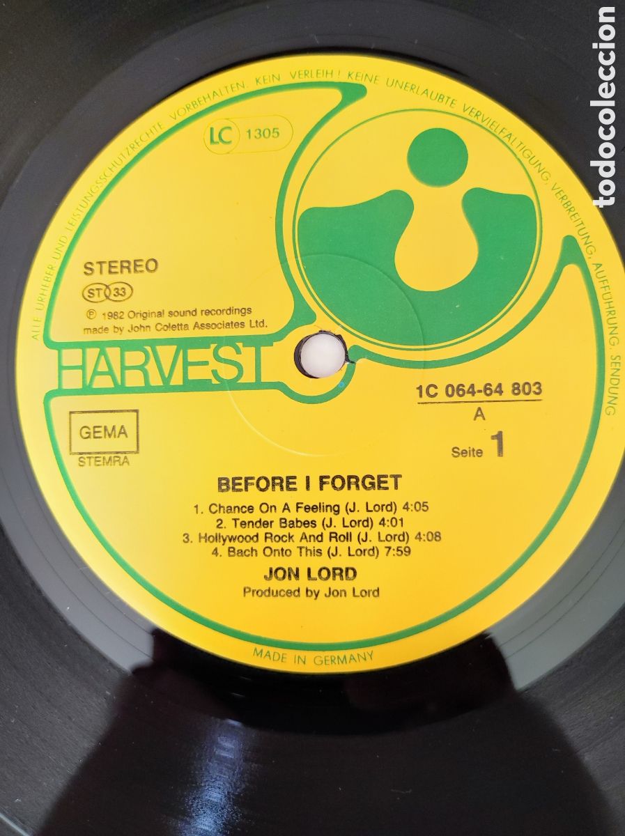 Discos de vinilo: JON LORD - BEFORE I FORGET - Foto 3