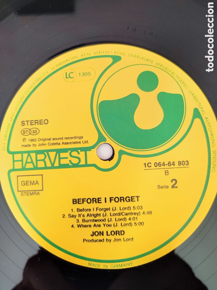 Discos de vinilo: JON LORD - BEFORE I FORGET - Foto 4
