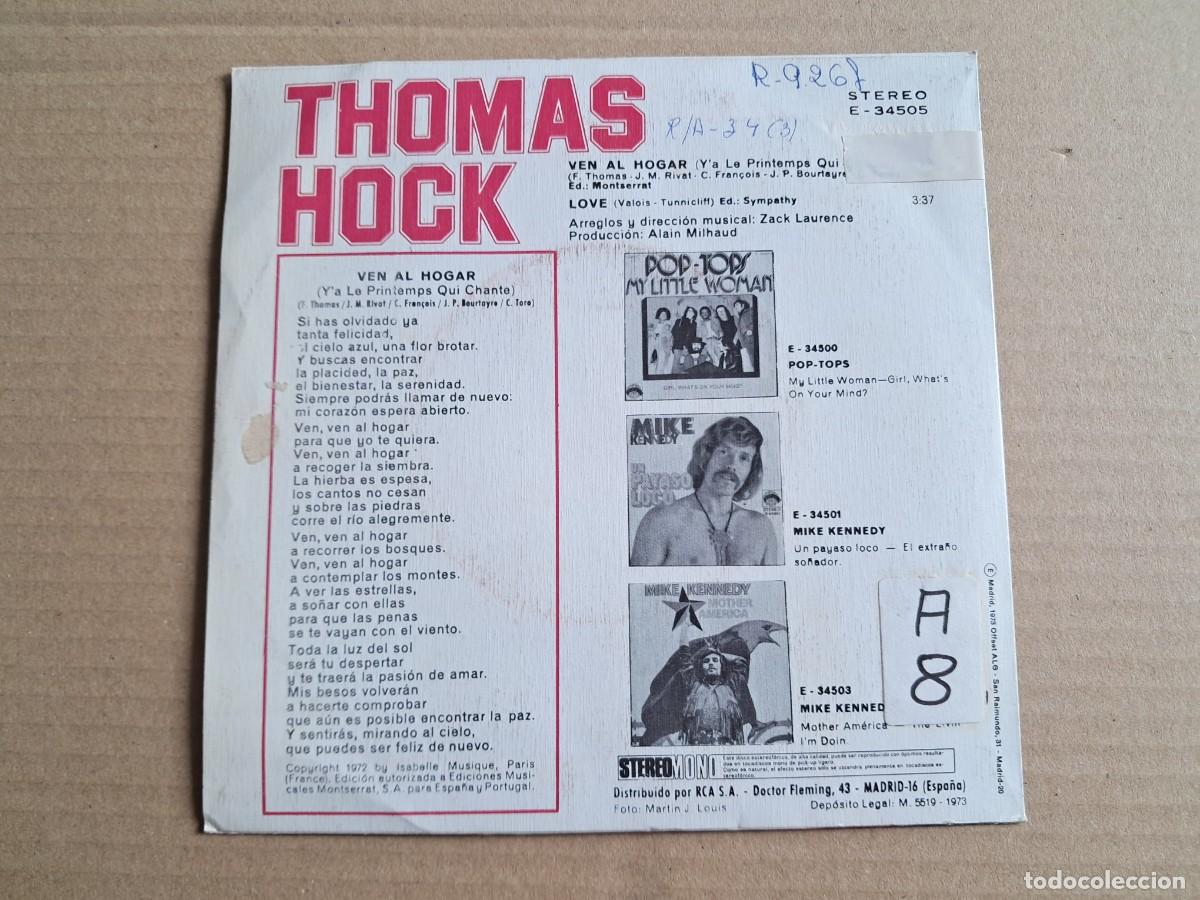 Discos de vinilo: THOMAS HOCK - VEN AL HOGAR SINGLE 1973 EDICION ESPA&Ntilde;OLA - Foto 3