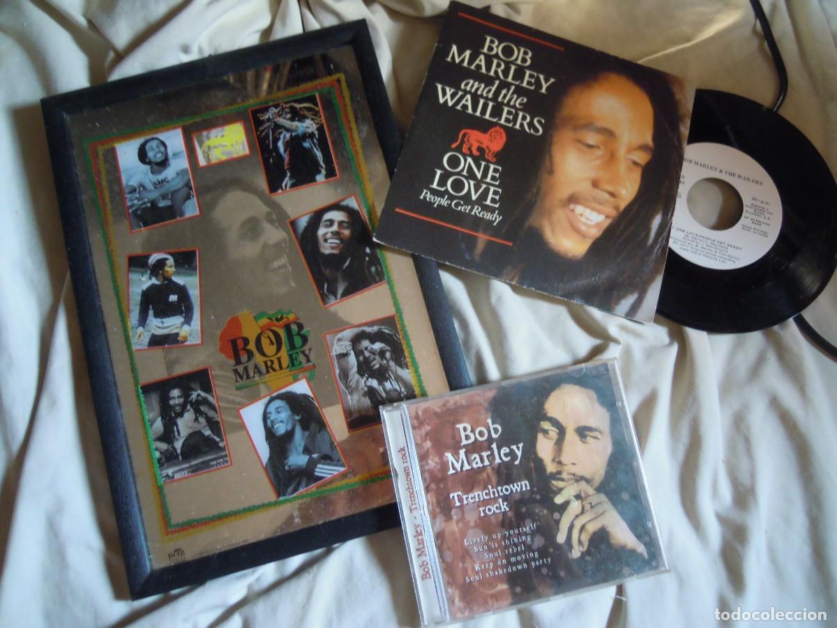Discos de vinilo: LOTE BOB MARLEY ESPEJO SERIGRAFIADO, SINGLE ONE LOVE ED. SPAIN, CD IMPORTADO, REGGAE, COLECCIONISTAS