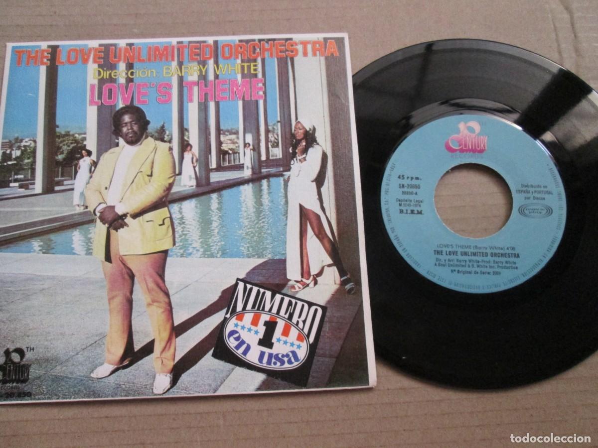 Discos de vinilo: THE LOVE UNLIMITED ORCHESTRA - Love&acute;s Theme. Single, ed espa&ntilde;ola 7&rdquo; 1974. Magn&iacute;fico estado VG+/NM