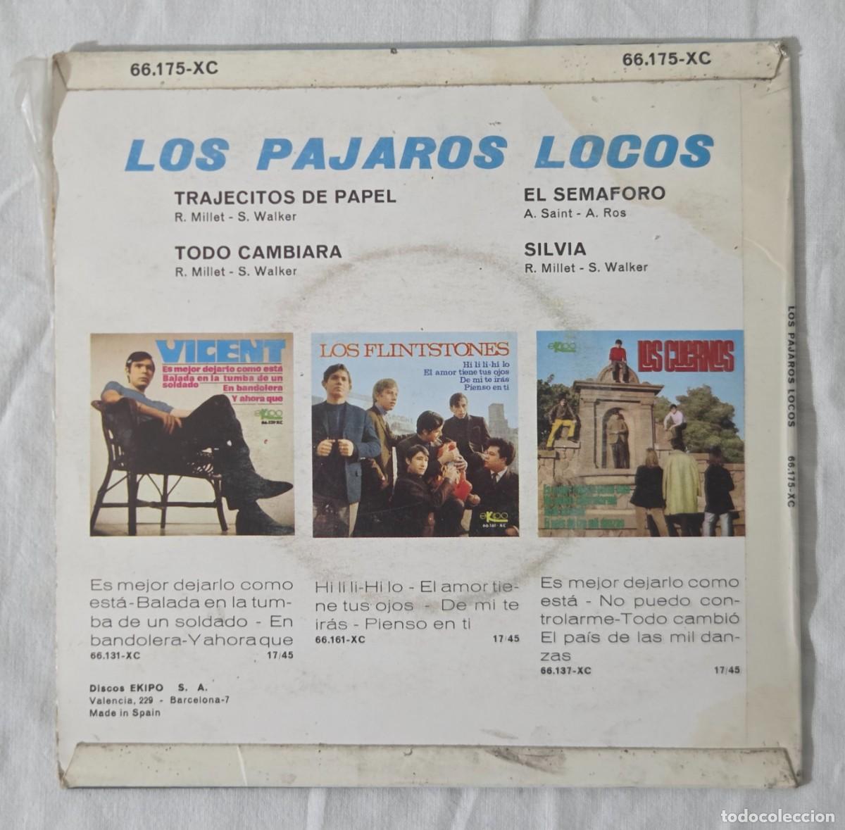 Discos de vinilo: Single Vinilo Los Pajaros Locos - Trajecitos De Papel - Foto 3