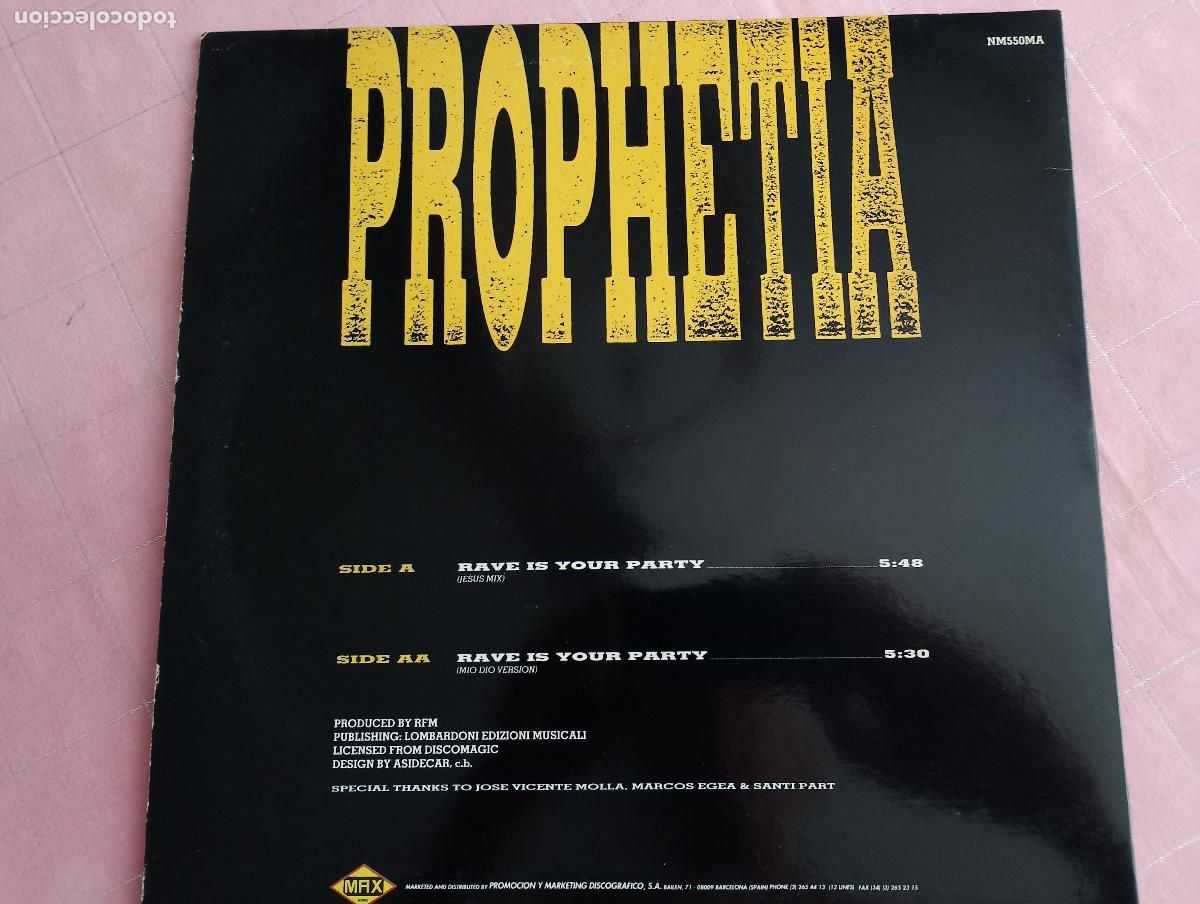 Discos de vinilo: Prophetia &ndash; Rave Is Your Party,1992 techno - Foto 3