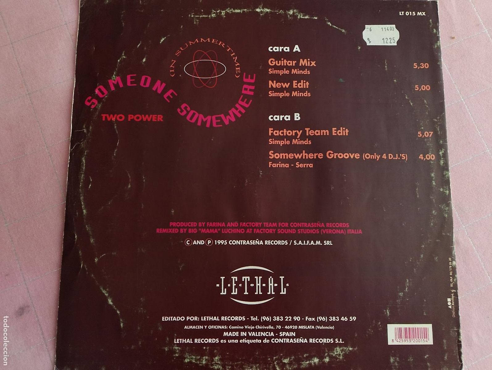 Discos de vinilo: Two Power* &lrm;&ndash; Someone, Somewhere (In Summer Time) 1995, techno - Foto 3