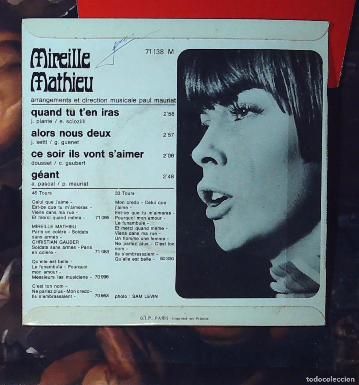 Discos de vinilo: ep frances single mireille mathieu quand tu ten iras - Foto 2