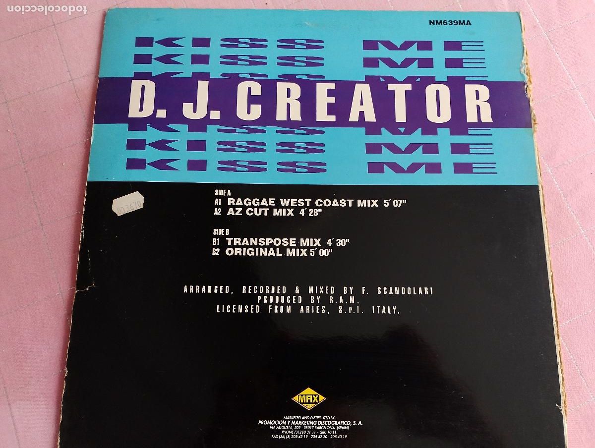 Discos de vinilo: DJ Creator &ndash; Kiss Me, 1992 techno - Foto 5