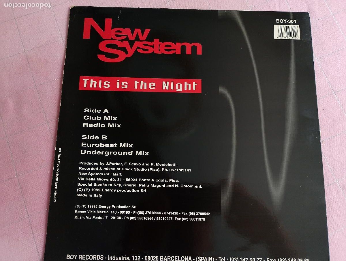 Discos de vinilo: New System &lrm;&ndash; This Is The Night, 1995 techno - Foto 3