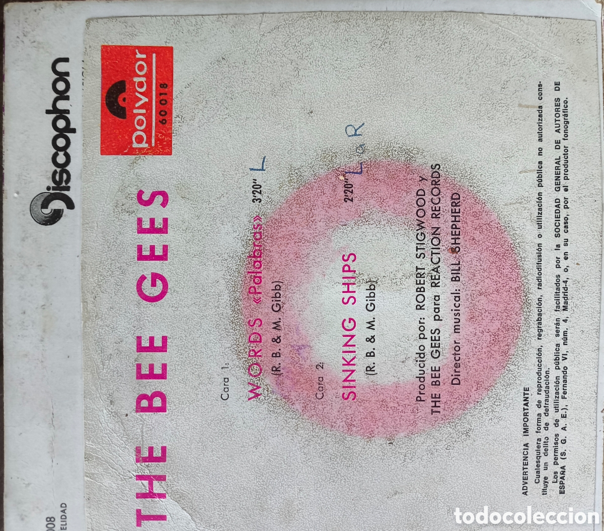 Discos de vinilo: Single d&eacute; the beeegeese.lote.T.n.177 - Foto 2