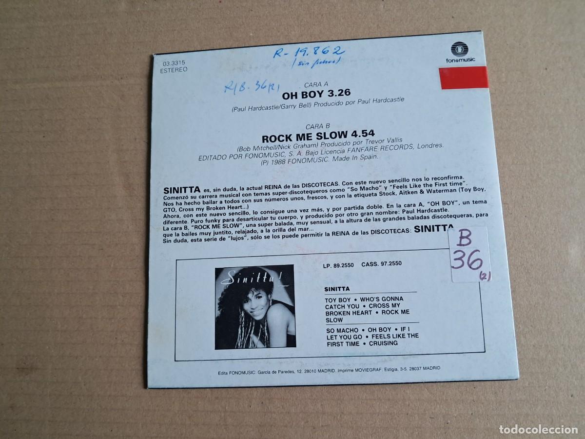 Discos de vinilo: SINITTA - OH BOY SINGLE 1988 EDICION ESPA&Ntilde;OLA - Foto 3