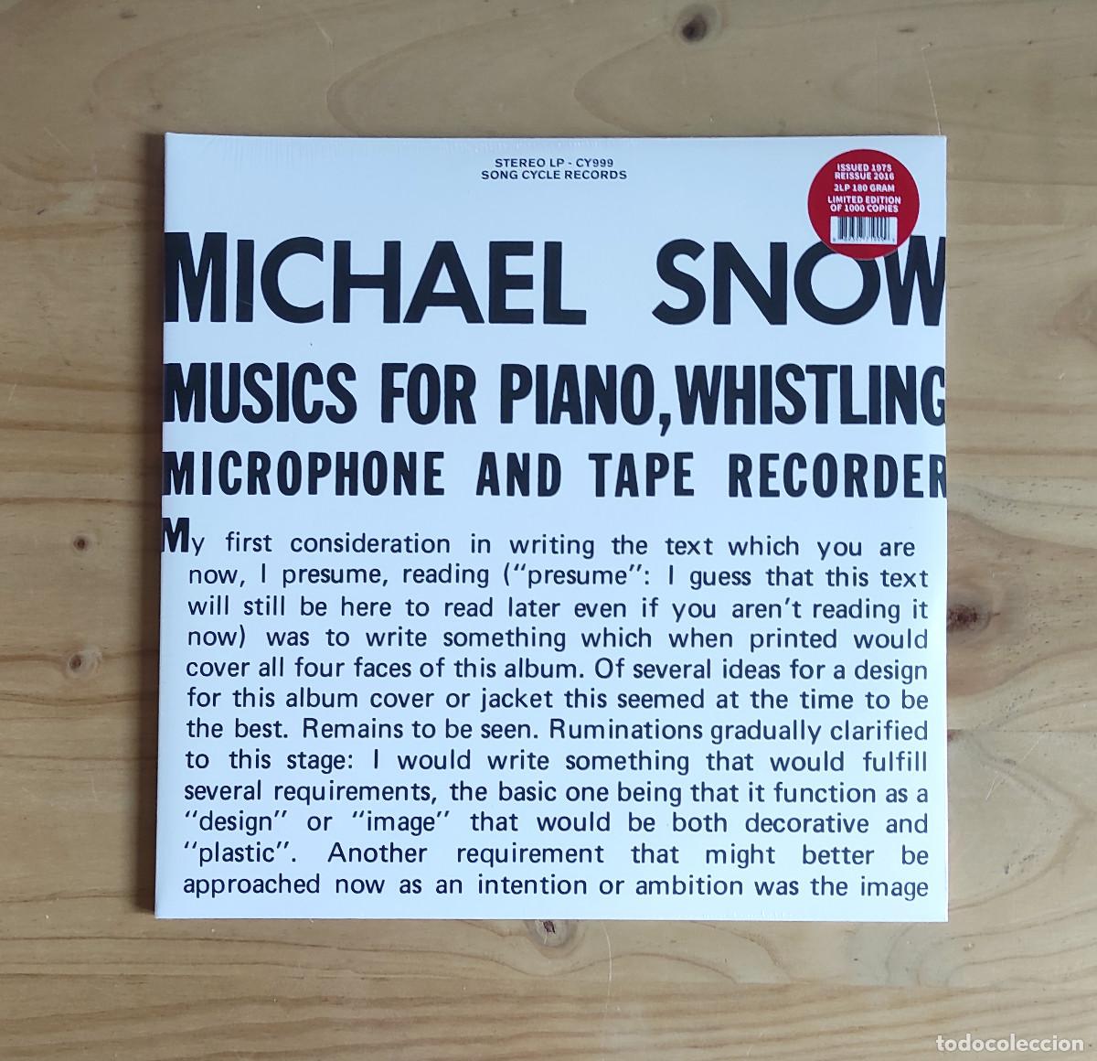 Discos de vinilo: Michael Snow - Musics for Piano, Whistling, Microphone and Tape Rec. (1975) 2LP