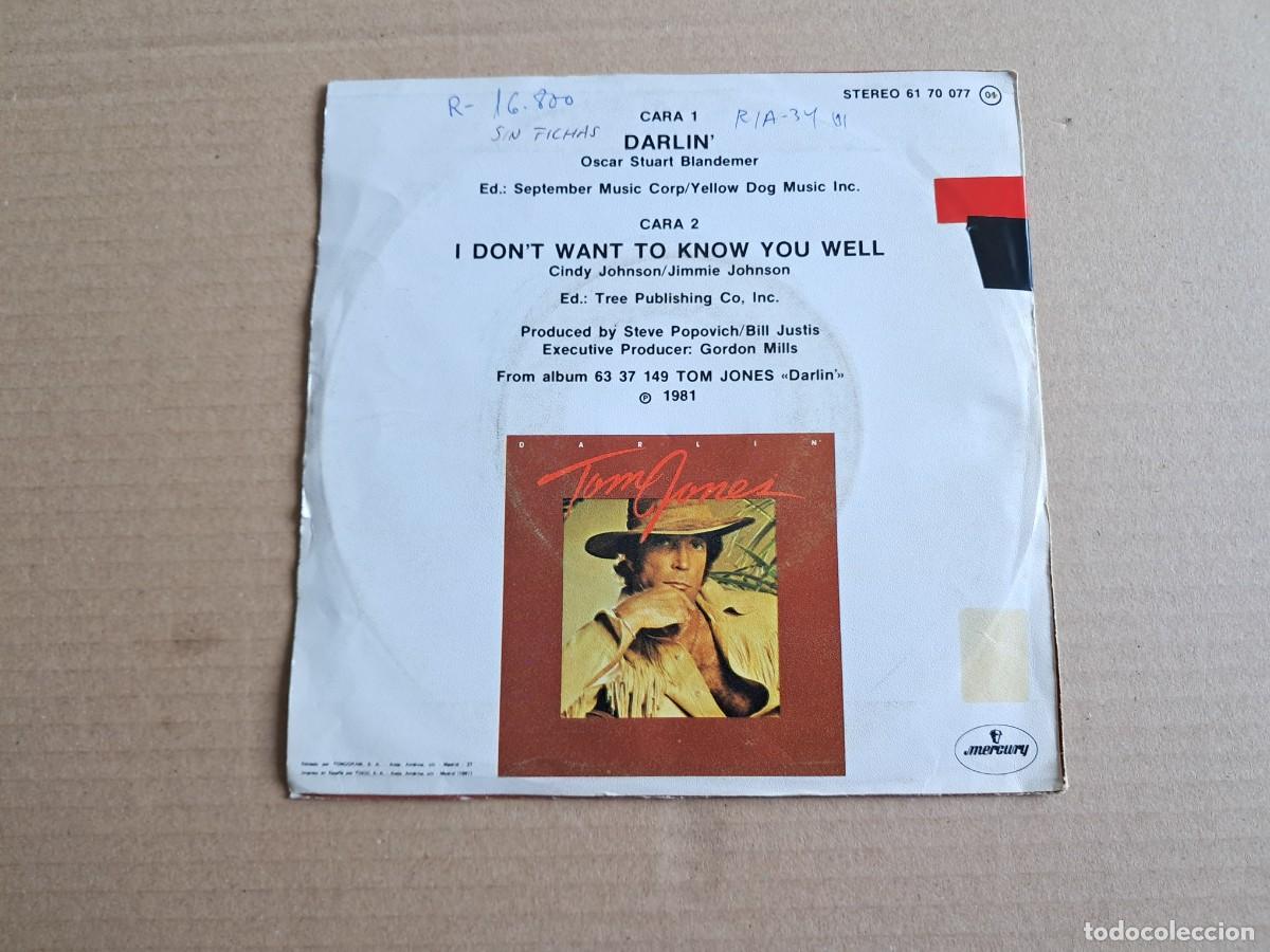 Discos de vinilo: TOM JONES - DARLIN SINGLE 1981 EDICION ESPA&Ntilde;OLA - Foto 3