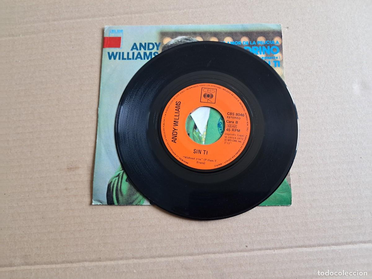 Discos de vinilo: ANDY WILLIAMS - SIN TI SINGLE 1972 EDICION ESPA&Ntilde;OLA - Foto 2