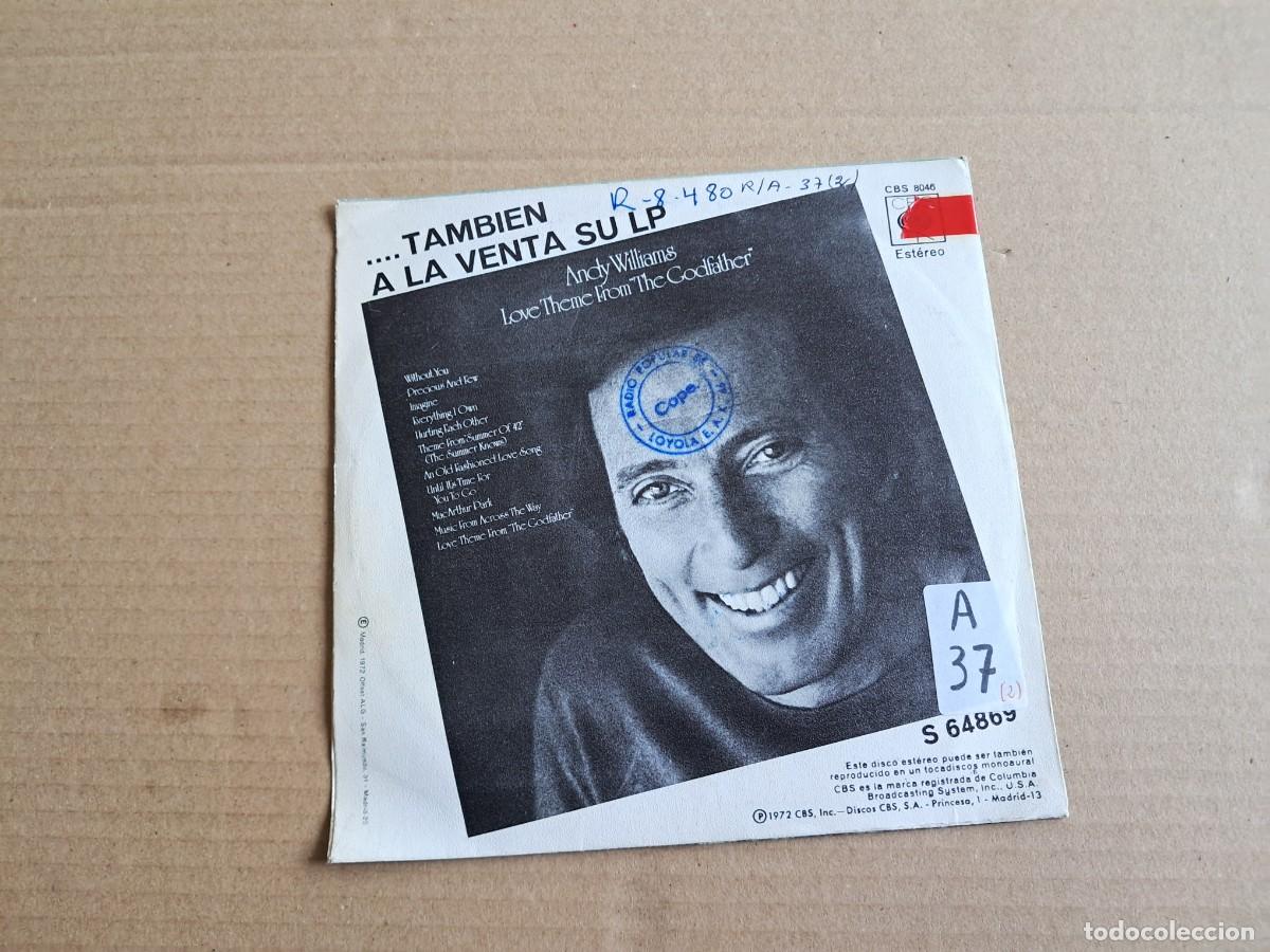 Discos de vinilo: ANDY WILLIAMS - SIN TI SINGLE 1972 EDICION ESPA&Ntilde;OLA - Foto 3